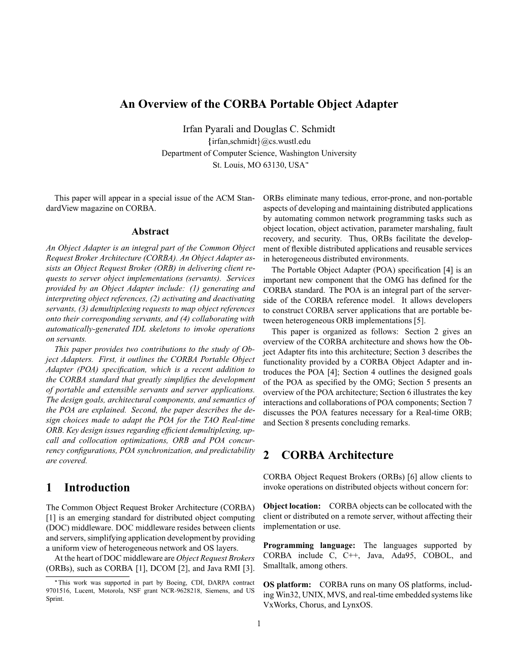 An Overview of the CORBA Portable Object Adapter 1 Introduction 2