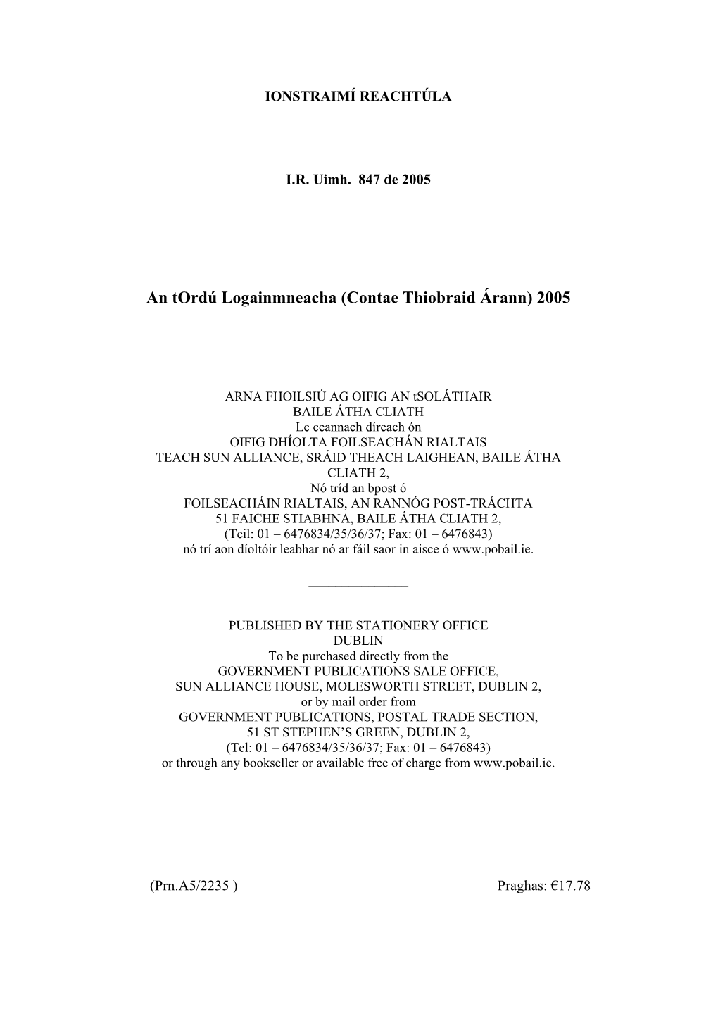 An Tordú Logainmneacha (Contae Thiobraid Árann) 2005