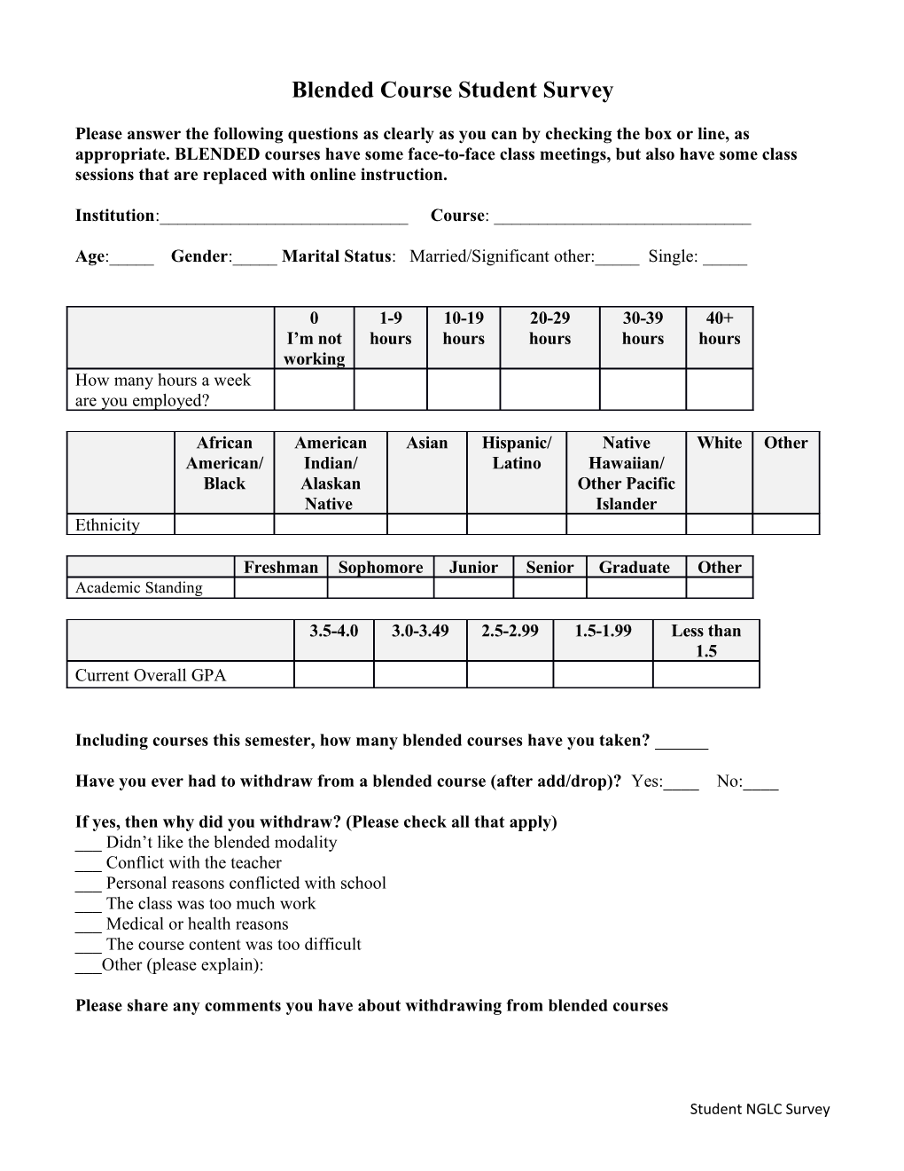 Blended Course Student Survey