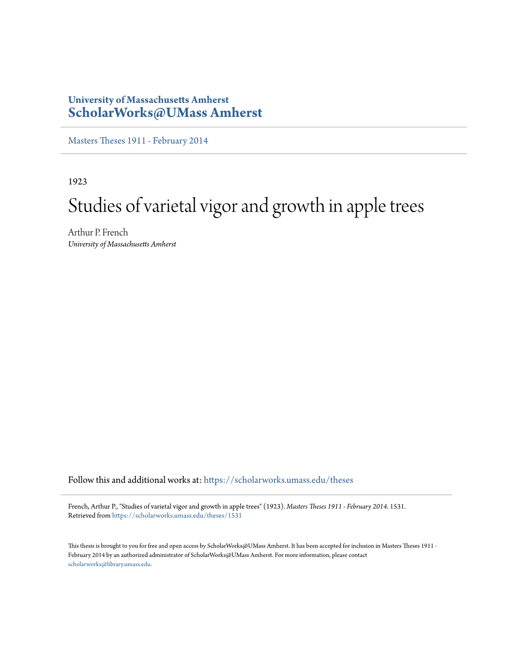 Studies of Varietal Vigor and Growth in Apple Trees Arthur P