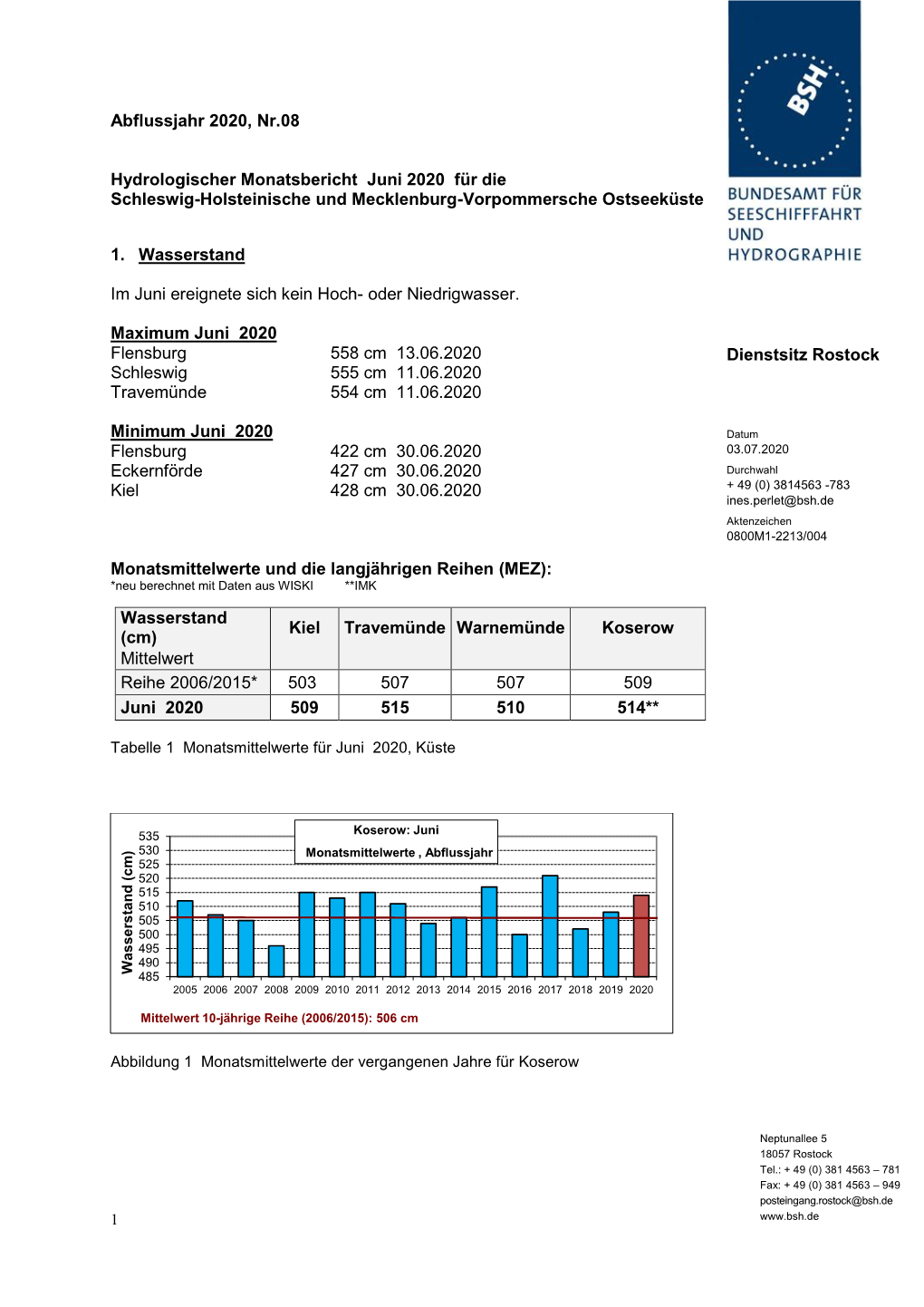 Abflussjahr 2020, Nr.08 Hydrologischer Monatsbericht Juni