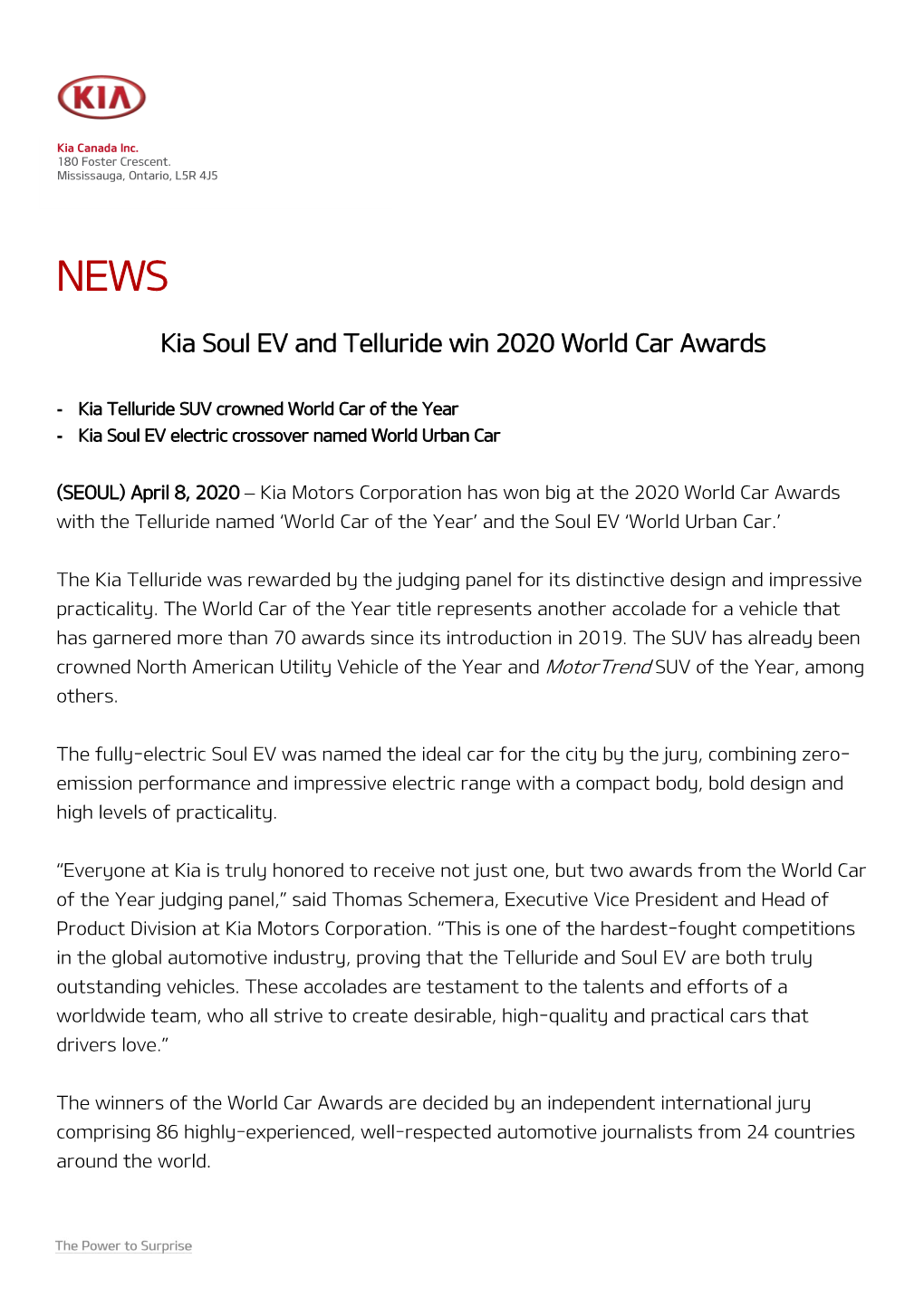 Kia Soul EV and Telluride Win 2020 World Car Awards