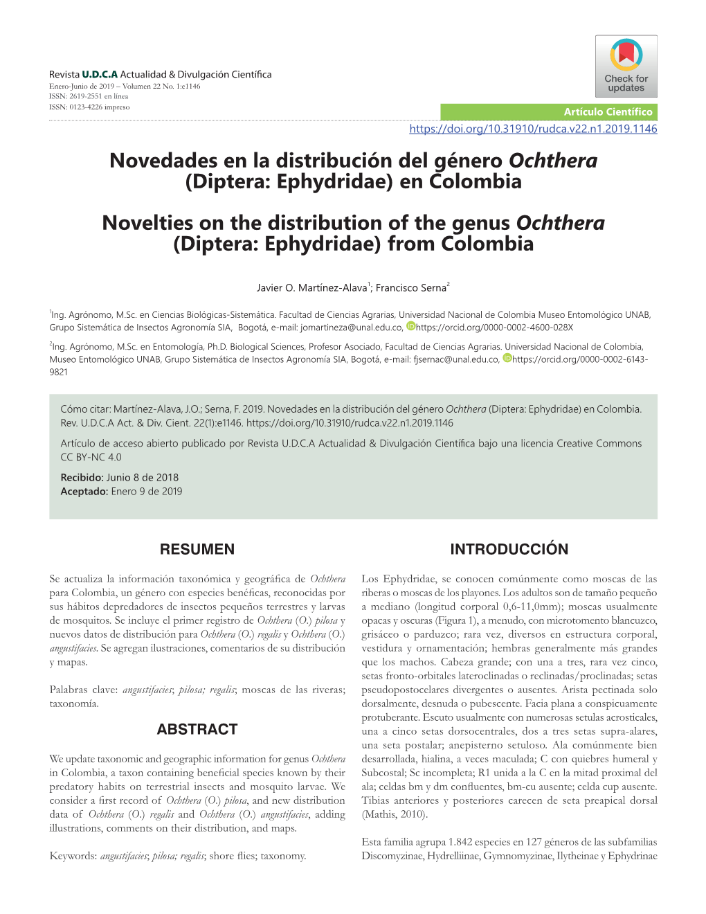 Novedades En La Distribución Del Género Ochthera (Diptera