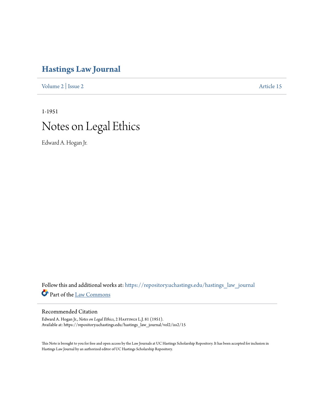 Notes on Legal Ethics Edward A