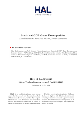 Statistical GGP Game Decomposition Aline Hufschmitt, Jean-Noël Vittaut, Nicolas Jouandeau
