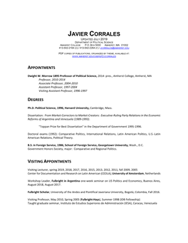 Javier Corrales Updated July 2019 Department of Political Science Amherst College P.O