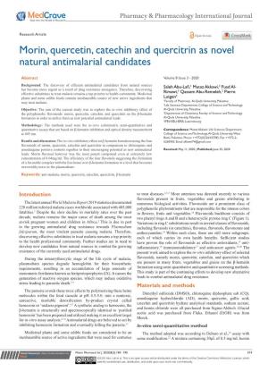 Morin, Quercetin, Catechin and Quercitrin As Novel Natural Antimalarial Candidates