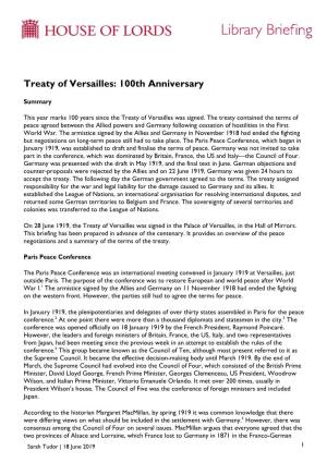 Centenary of the Treaty of Versailles