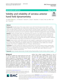 Validity and Reliability of Serratus Anterior Hand Held Dynamometry Jos Ijspeert1* , Hans C