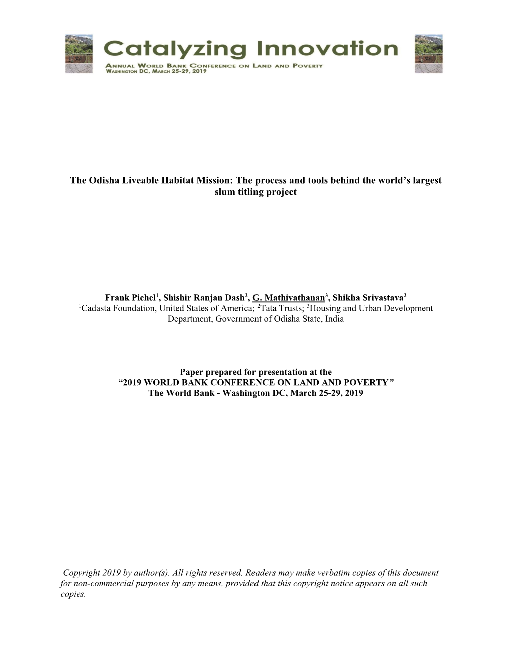 The Odisha Liveable Habitat Mission: the Process and Tools Behind the World’S Largest Slum Titling Project