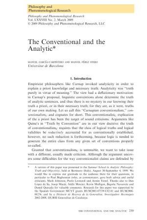 The Conventional and the Analytic* Manuel Garcı´A-Carpintero and Manuel Pe´Rez Otero Universitat De Barcelona