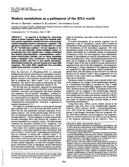 Modern Metabolism As a Palimpsest of the RNA World STEVEN A