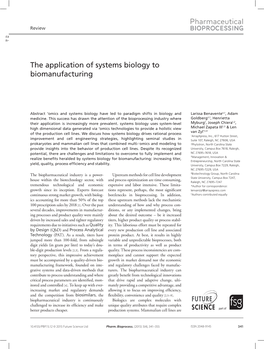 The Application of Systems Biology to Biomanufacturing