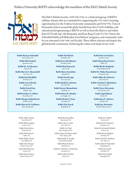 Yeshiva University-RIETS Acknowledge the Members of the Elef L’Mateh Society