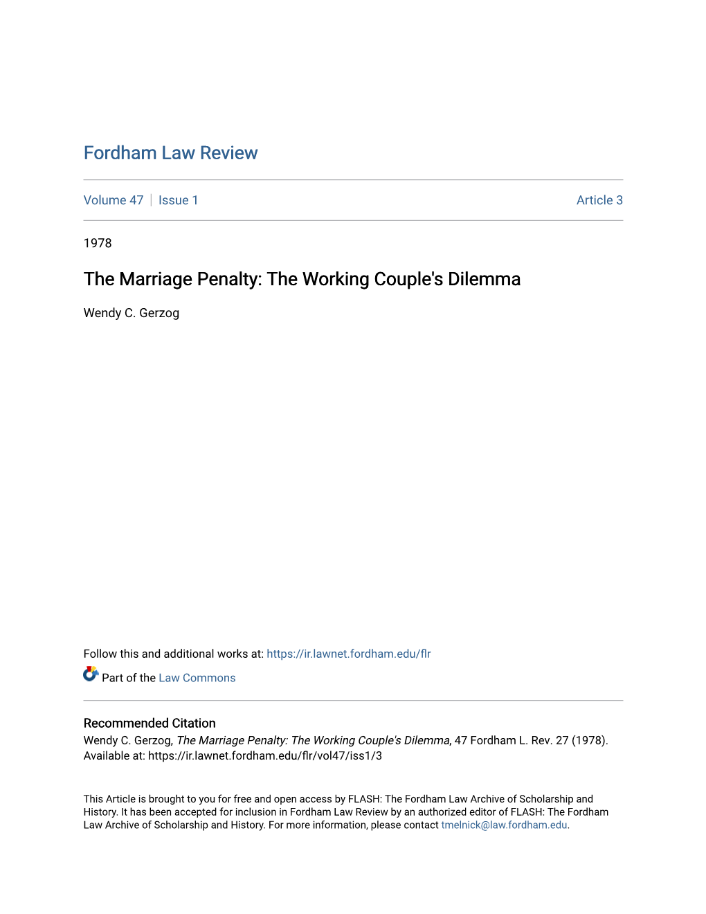 The Marriage Penalty: the Working Couple's Dilemma