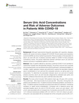 Serum Uric Acid Concentrations and Risk of Adverse Outcomes in Patients with COVID-19