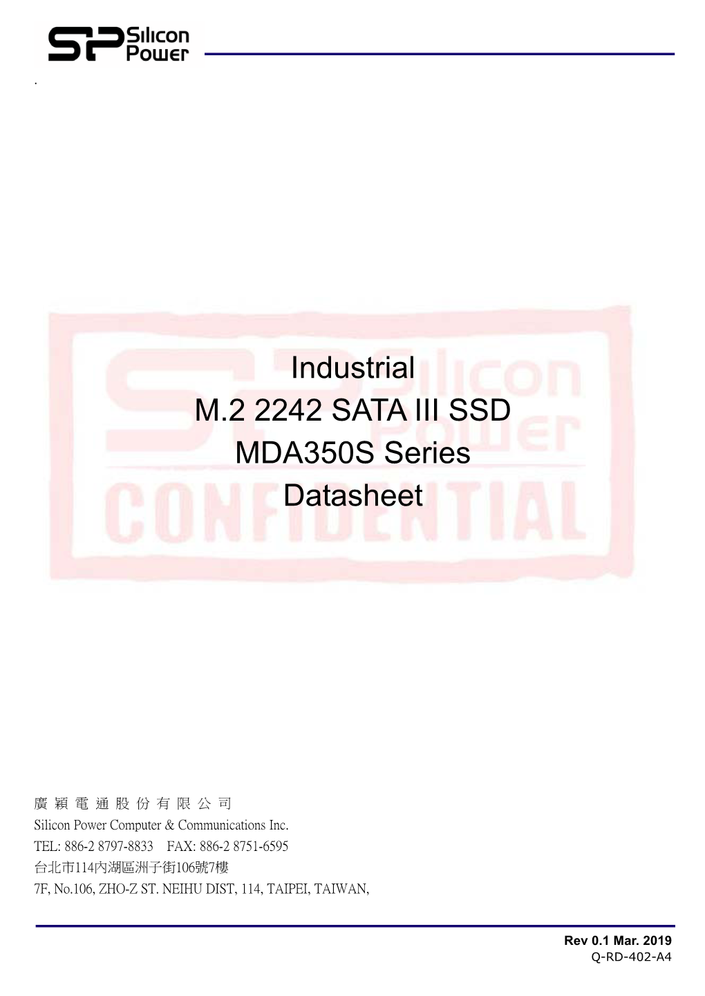 Industrial M.2 2242 SATA III SSD MDA350S Series Datasheet