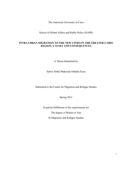 Intra-Urban Migration to the New Cities in the Greater Cairo Region: Causes and Consequences