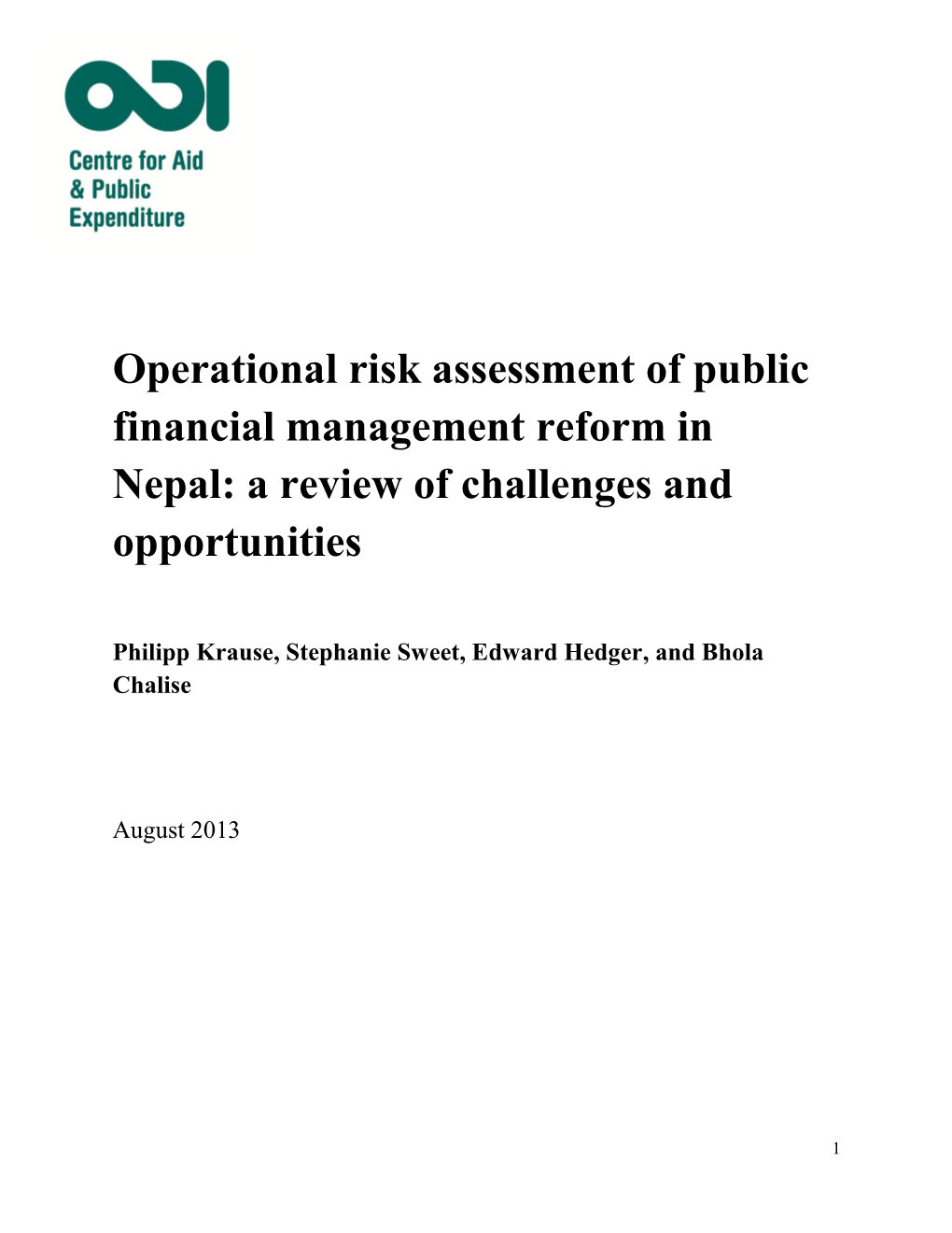 Operational Risk Assessment of Public Financial Management Reform in Nepal: a Review of Challenges and Opportunities
