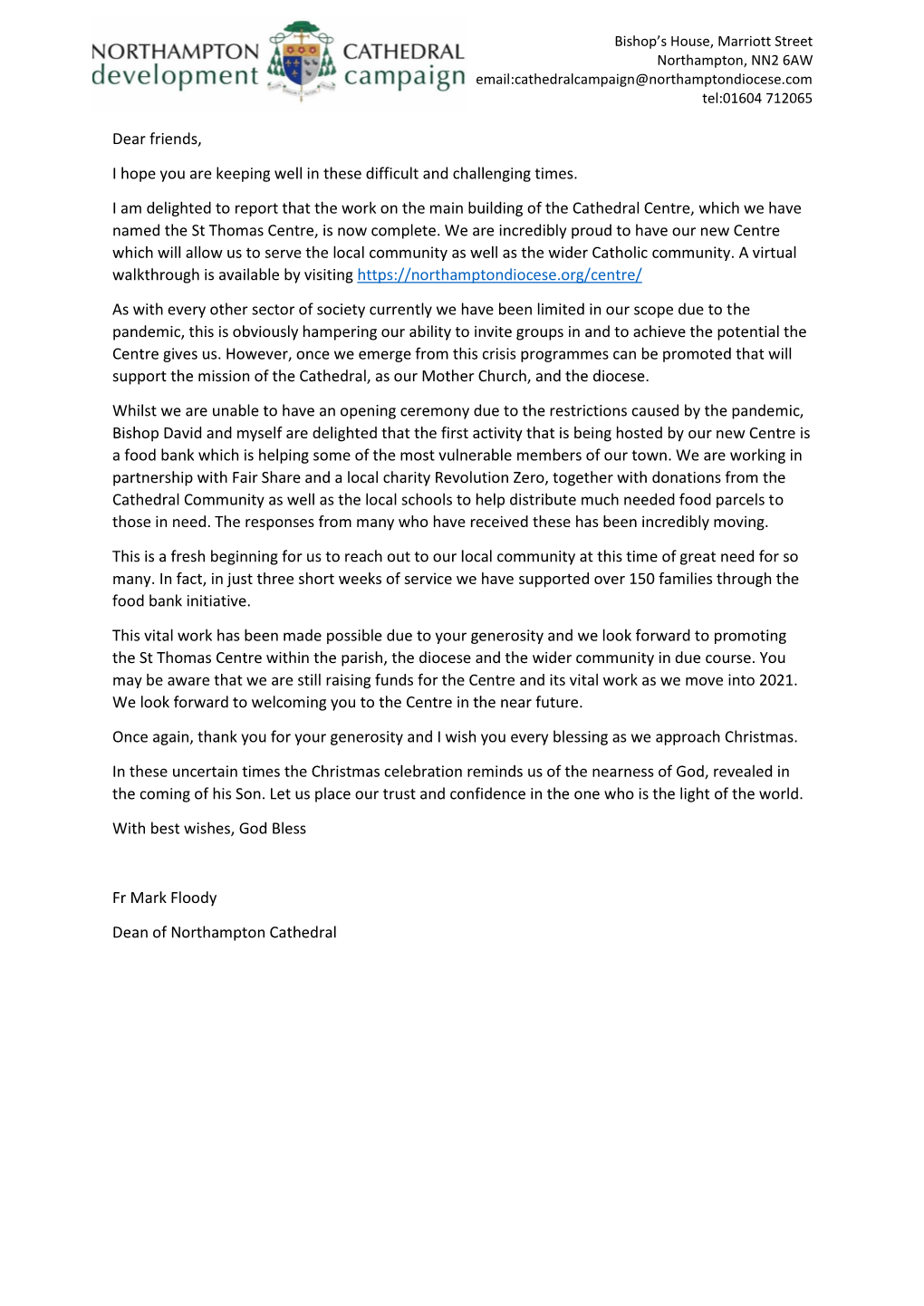 Northampton Cathedral Campaign Letter