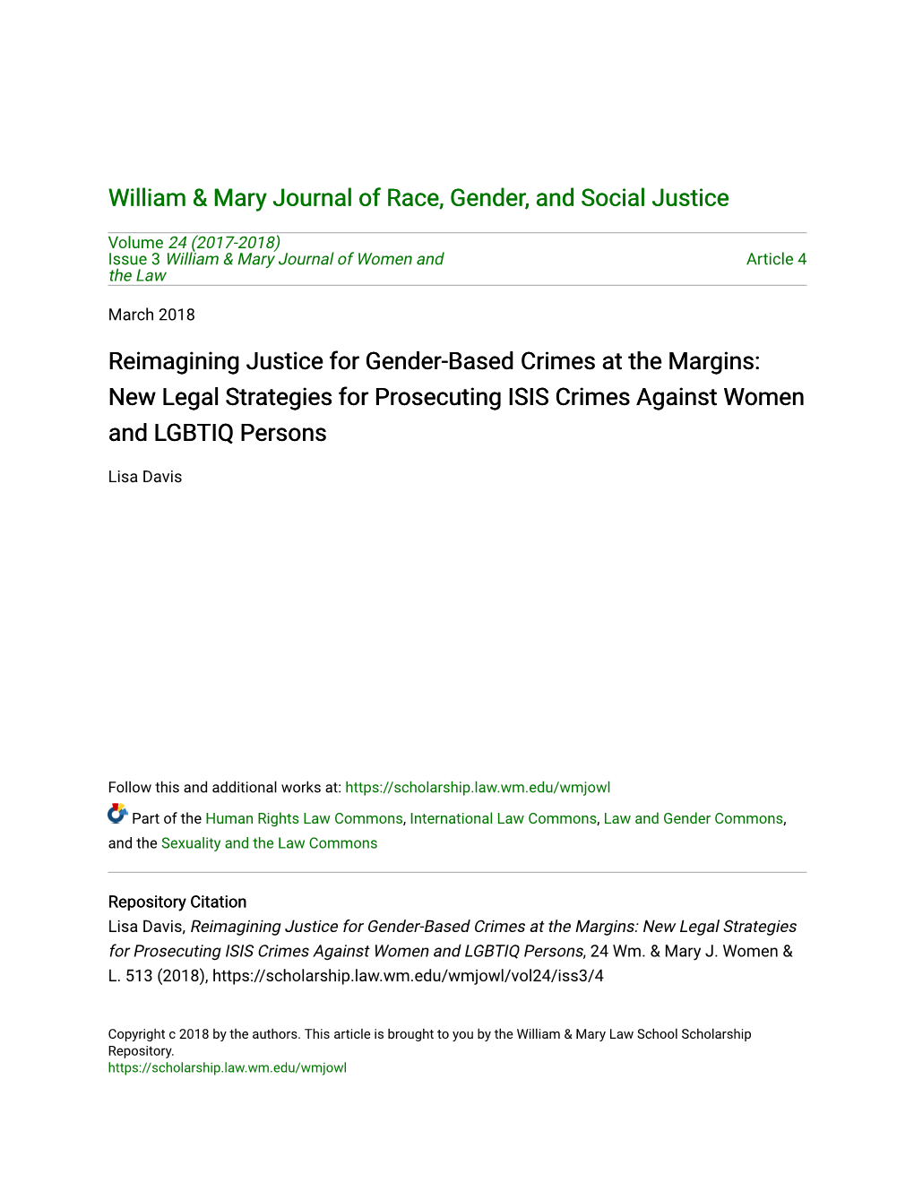 New Legal Strategies for Prosecuting ISIS Crimes Against Women and LGBTIQ Persons