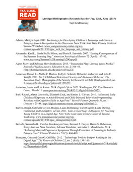 Abridged Bibliography: Research Base for Tap, Click, Read (2015) Tapclickread.Org