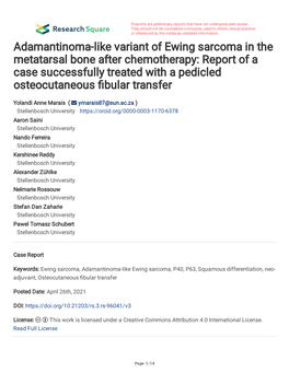 Adamantinoma-Like Variant of Ewing Sarcoma in the Metatarsal Bone