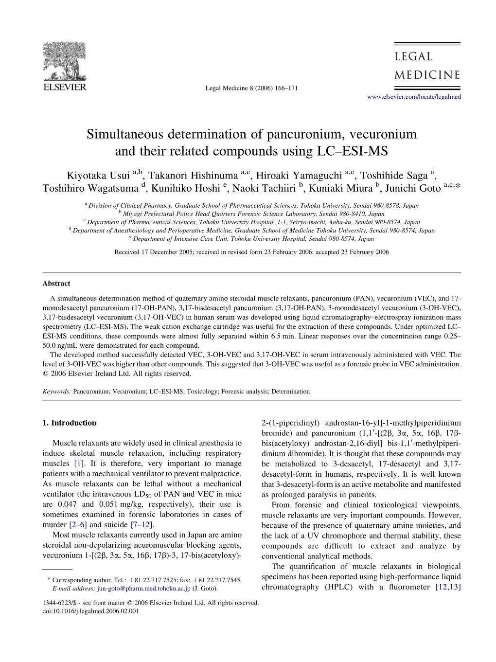 Simultaneous Determination of Pancuronium, Vecuronium and Their Related Compounds Using LC–ESI-MS