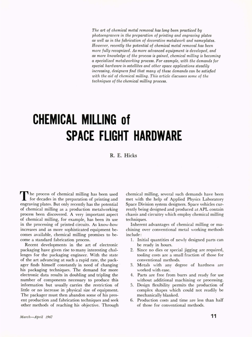 CHEMICAL MILLING of SPACE FLIGHT HARDWARE