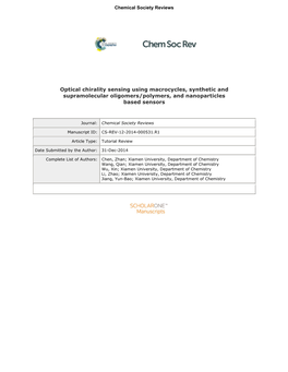 Optical Chirality Sensing Using Macrocycles, Synthetic and Supramolecular Oligomers/Polymers, and Nanoparticles Based Sensors