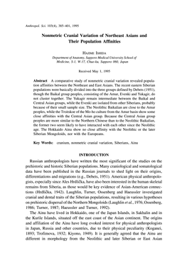 385-401, 1995 Nonmetric Cranial Variation of Northeast Asians And