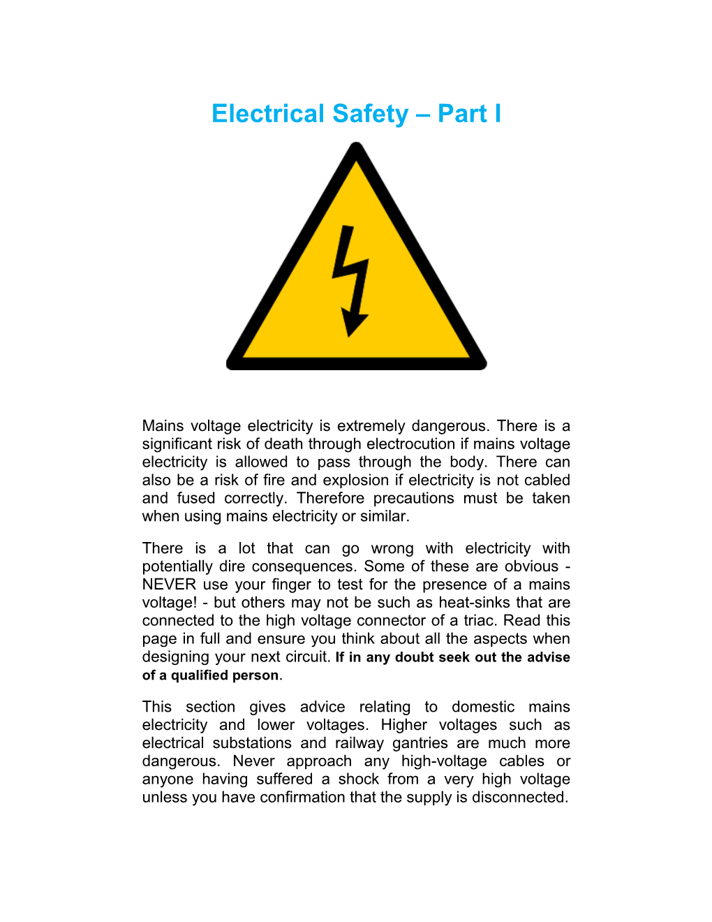 Electrical Safety – Part I
