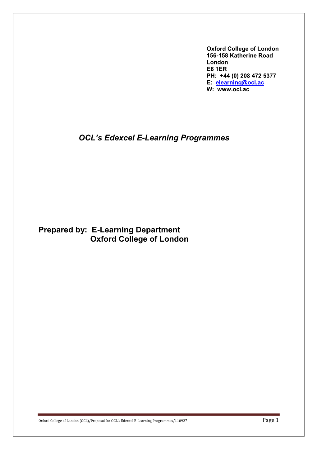 OCL's Edexcel E-Learning Programmes Prepared By