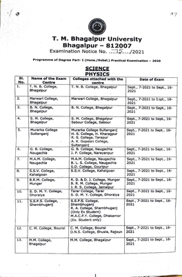 T. M. Bhagalpur University Bhagalpur - 812007 Examination Notice No