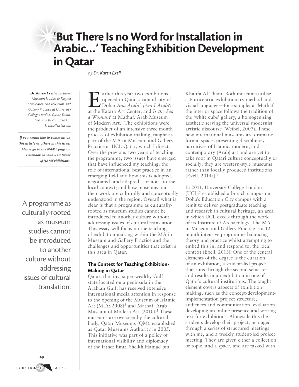 'But There Is No Word for Installation in Arabic…' Teaching Exhibition