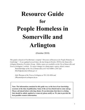 Resource Guide People Homeless in Somerville and Arlington