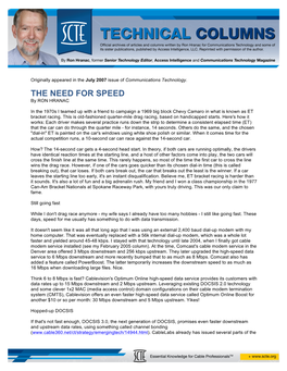 THE NEED for SPEED by RON HRANAC