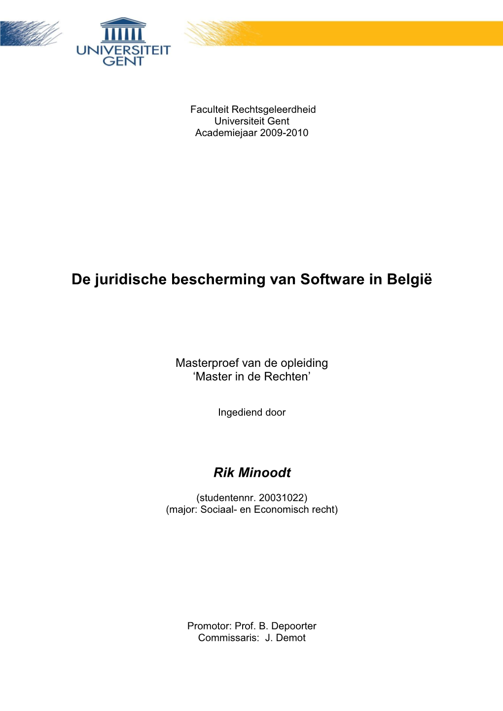 De Juridische Bescherming Van Software in België