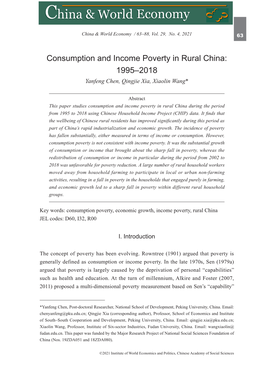 Consumption and Income Poverty in Rural China: 1995–2018 Yanfeng Chen, Qingjie Xia, Xiaolin Wang*