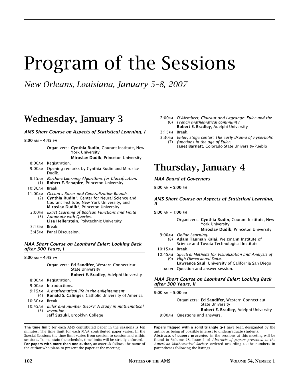 Program of the Sessions, New Orleans, LA