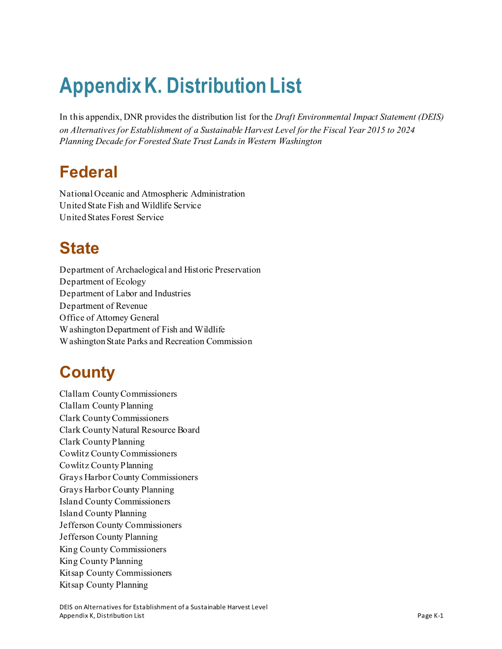 Appendix K. Distribution List