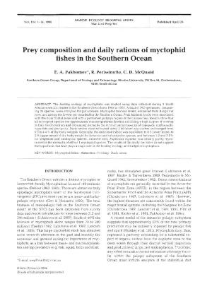 Prey Composition and Daily Rations of Myctophid Fishes in the Southern Ocean