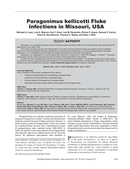 Paragonimus Kellicotti Fluke Infections in Missouri, USA Michael A