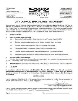 City Council Special Meeting Agenda