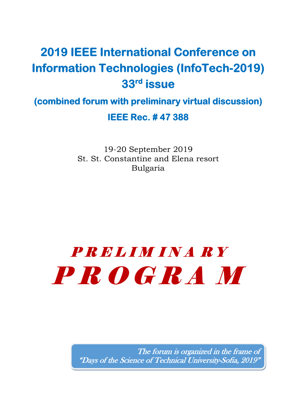 Infotech 2019 PROGRAM