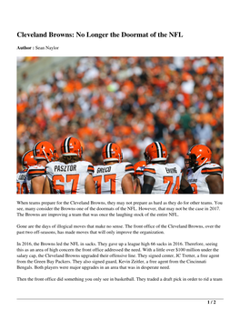 Cleveland Browns: No Longer the Doormat of the NFL