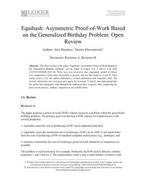 Equihash: Asymmetric Proof-Of-Work Based on the Generalized Birthday Problem: Open Review