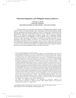 Historical Linguistics and Philippine Hunter-Gatherers University�Of Hawai‘I International�Institute�Of�Asian�Studies, University�Of�Leiden