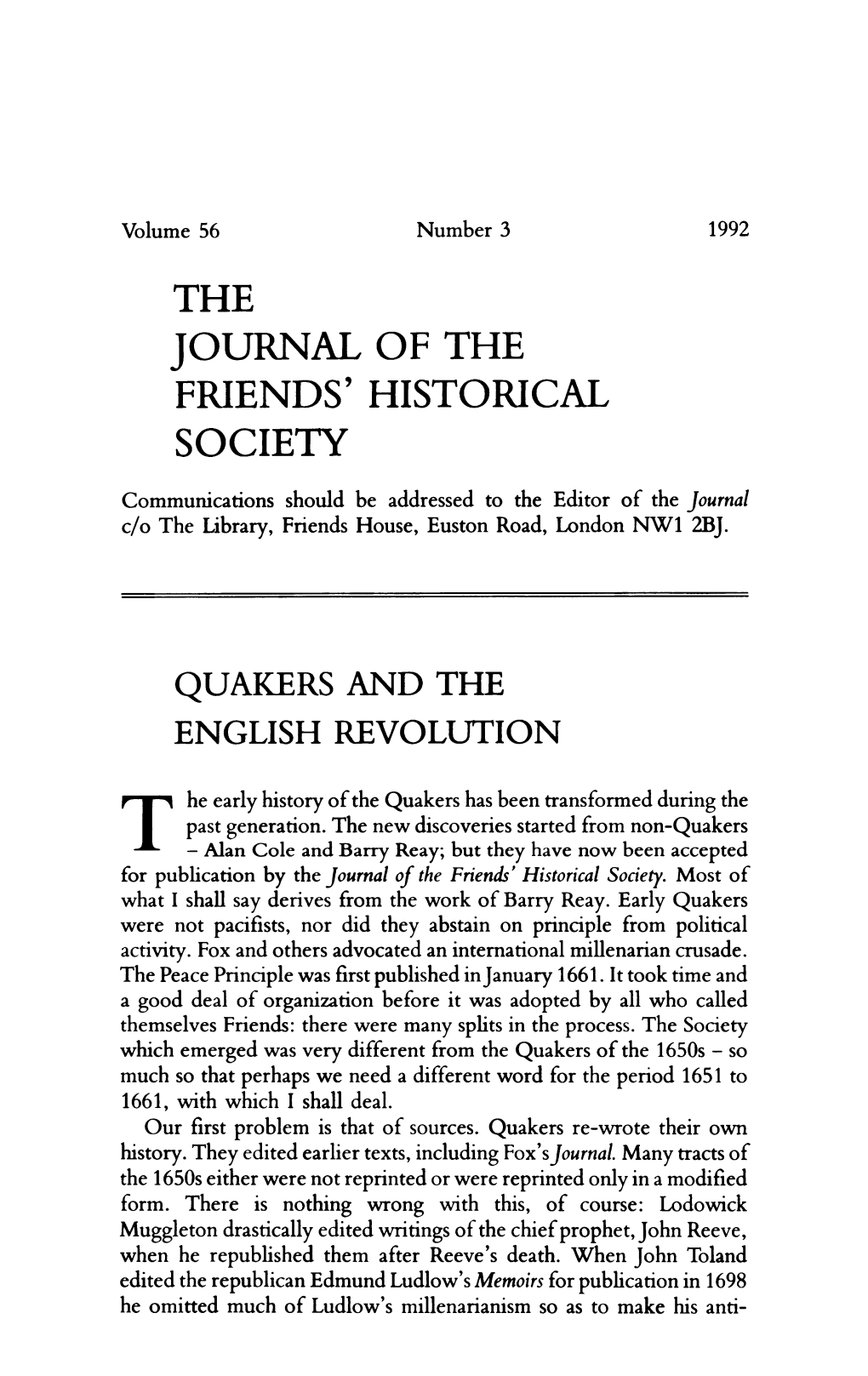 Journal of the Friends' Historical Society