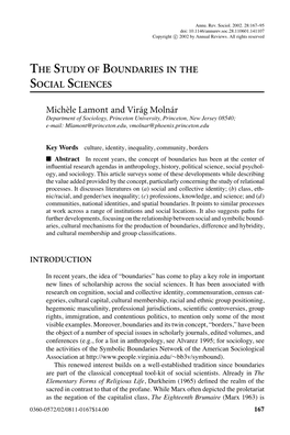 THE STUDY of BOUNDARIES in the SOCIAL SCIENCES Mich`Ele Lamont and Virág Molnár